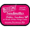 Sardinettes, petites sardines a l'huile d'olive vierge extra. fais le en max 2 ligne